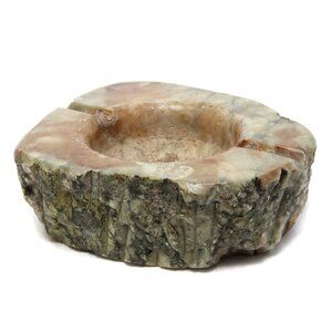 Vintage Alabaster Marble Ashtray Italy Natural Solid Stone Carved Green 70s MCM